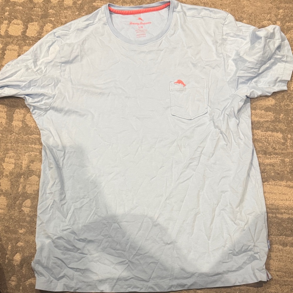 Tommy Bahama Light Blue Pocket Crew Tee with Coral Logo
